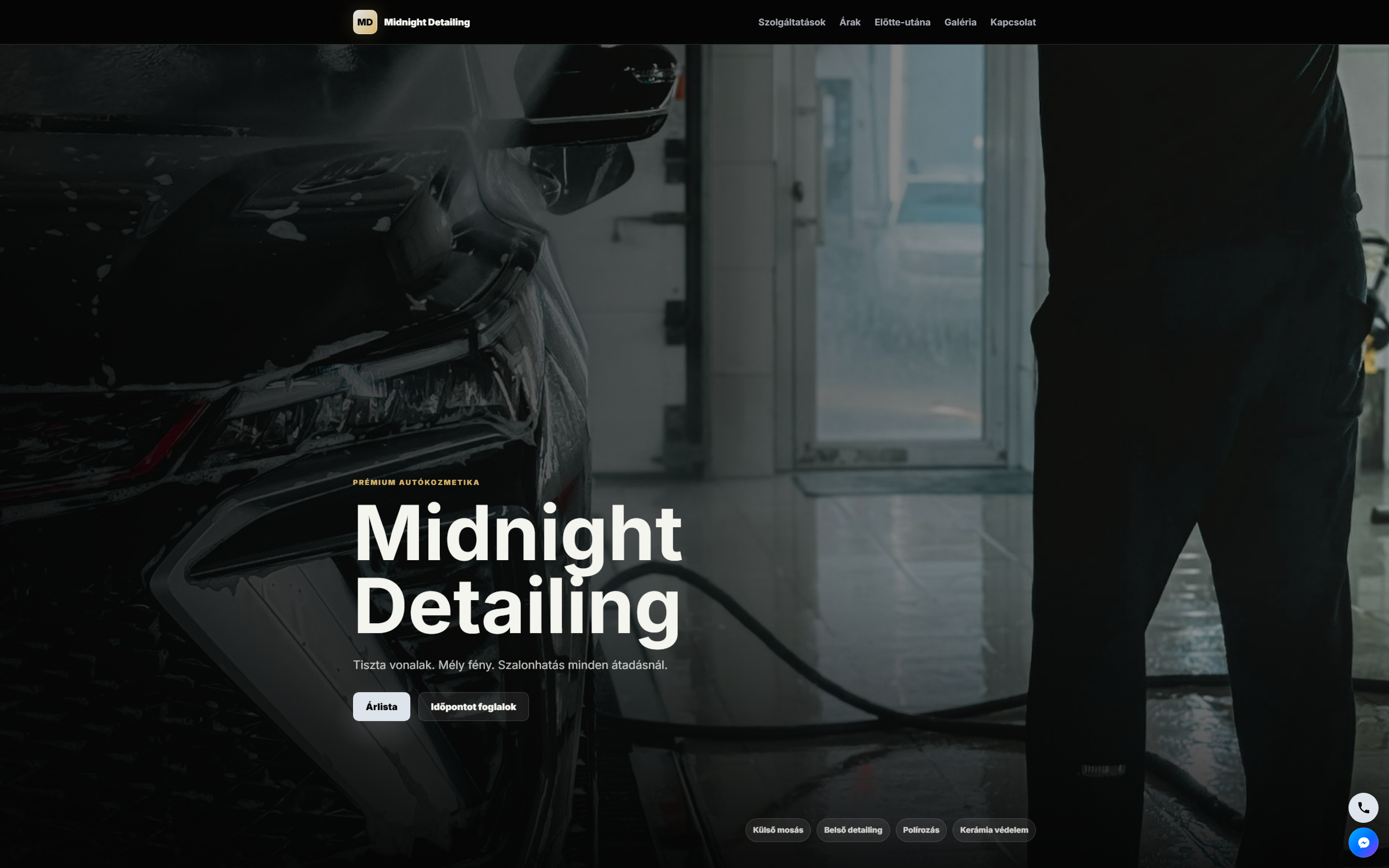 Midnight Detailing elkészült weboldal screenshot