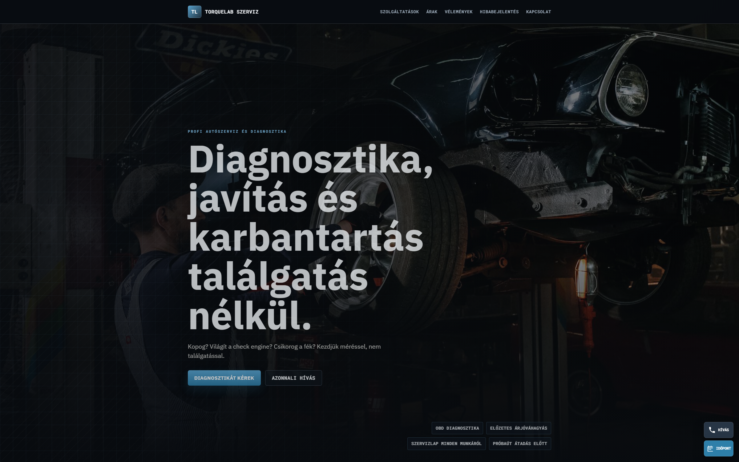 TorqueLab Szerviz weboldal screenshot