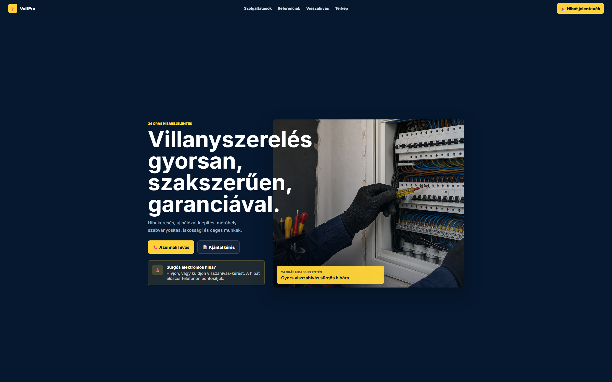 VoltPro Villanyszerelés elkészült weboldal screenshot